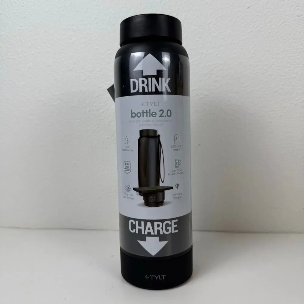 TYLT Bottle 2.0 Hydration Bottle With Built In Power Bank & Wireless Charger NEW